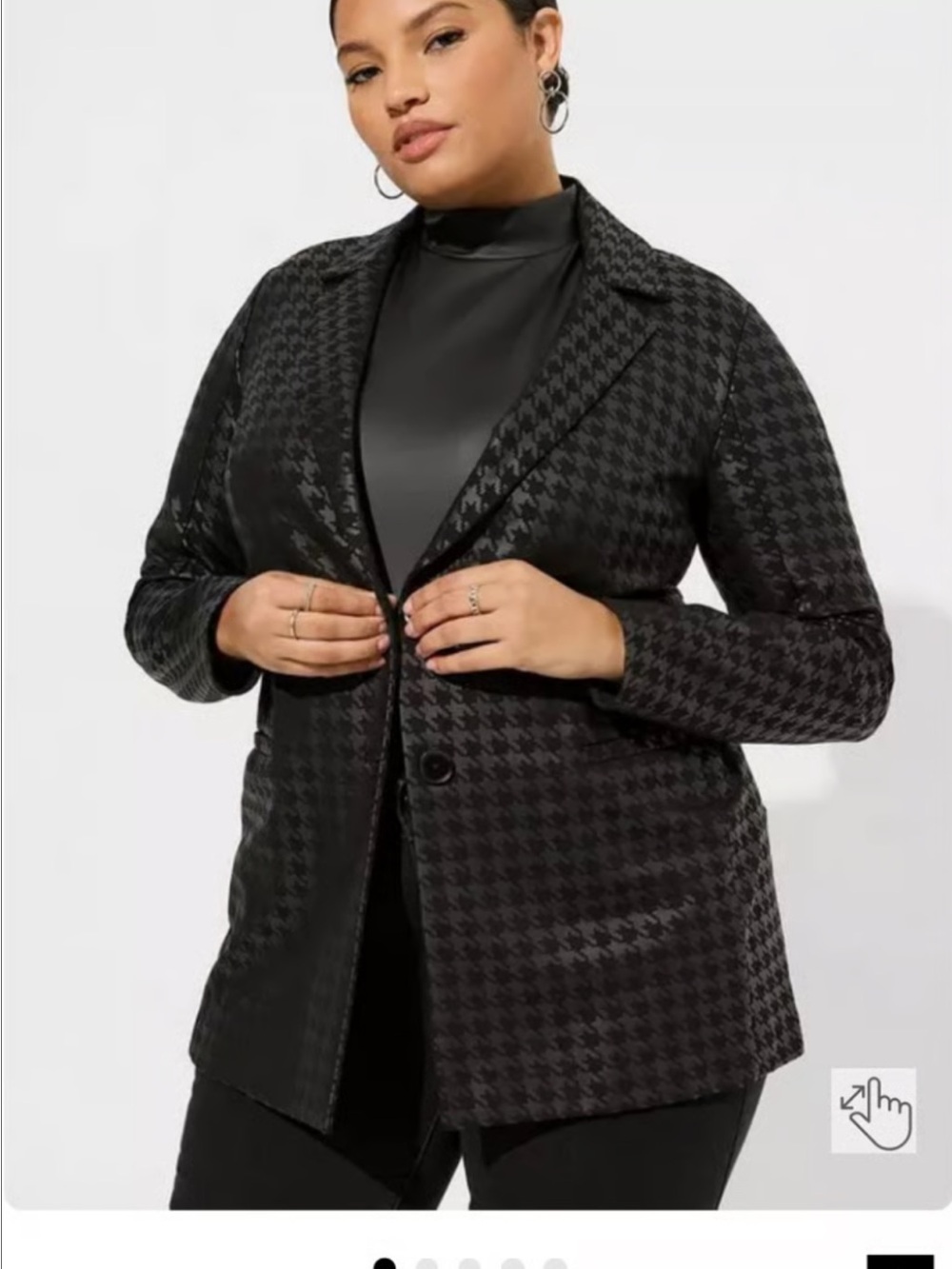 Plus Size Black Houndstooth Blazer Jacket